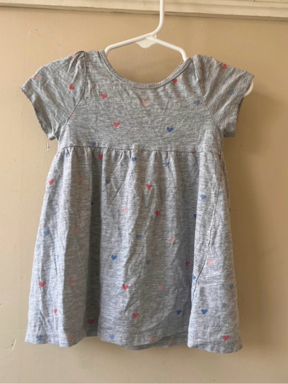 H&M Grey Short Sleeve Dress with Pink and Blue Heart Print